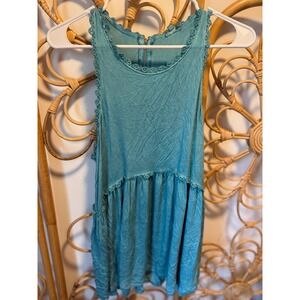 Wild Magnolia Aqua Blue Crochet Lace Trim Zipper Racerback Babydoll Tank Top S